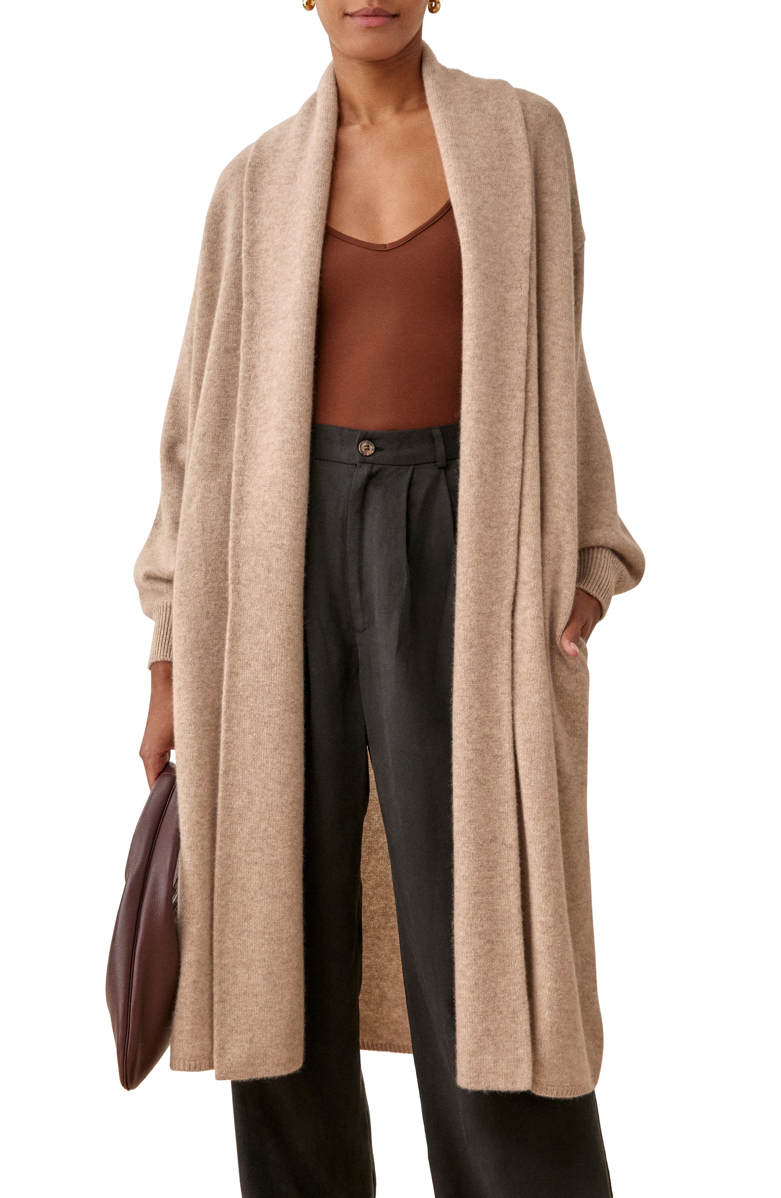 Reformation Liam Cashmere Long Cardigan in Oatmeal at Nordstrom, Size Large