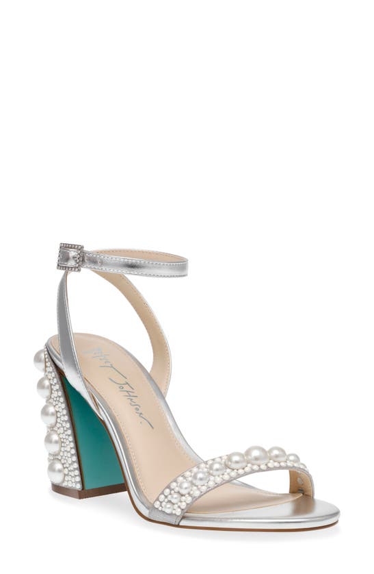 Betsey Johnson Lexi Imitation Pearl Ankle Strap Sandal In Silver