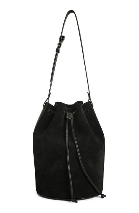 Black suede bucket bag best sale