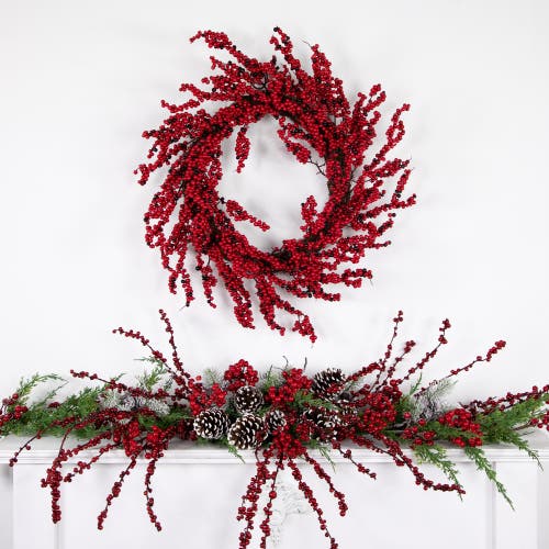 Northlight Red And Burgundy Berry Artificial Christmas Wreath, 22-inch Unlit In Red