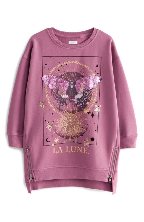 Next Kids' Butterfly Long Sleeve Cotton Blend Sweatshirt Tunic In Purple