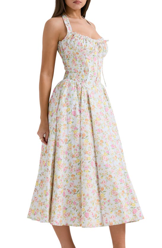 Shop House Of Cb Adabella Floral Pleated Halter Sundress In Pink Floral Print