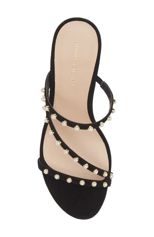 Stuart Weitzman Dancer Imitation Pearl 80 Slide Sandal In Black