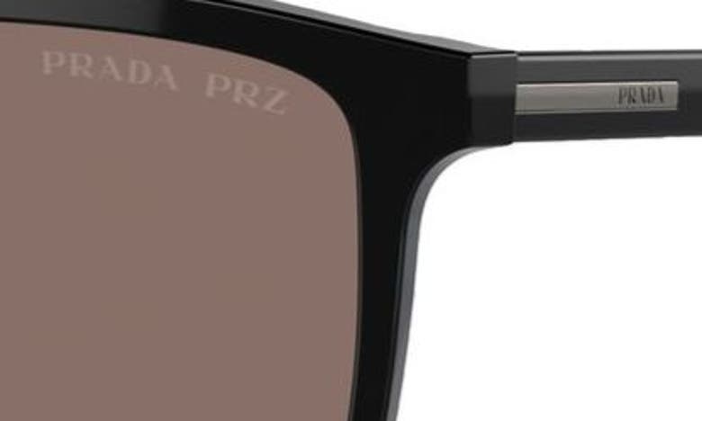 Shop Prada 56mm Polarized Rectangular Sunglasses In Black