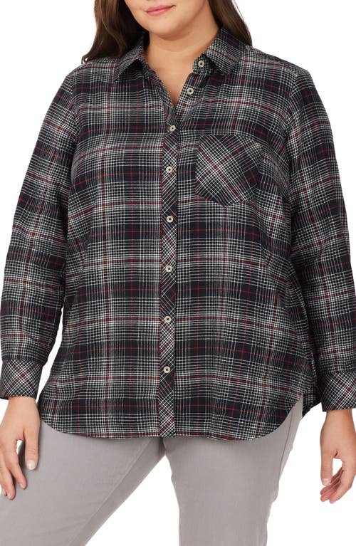 Foxcroft Plaid Boyfriend Cotton Button-Up Shirt in Black Multi