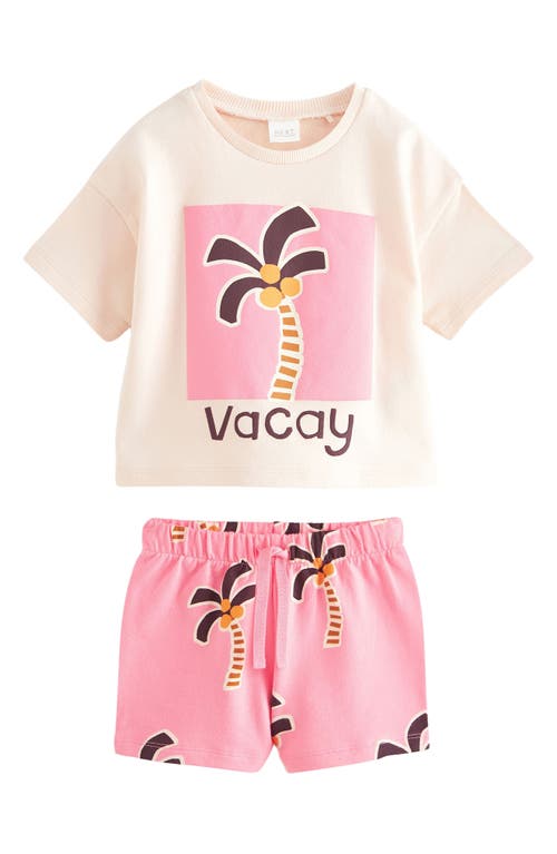 Next Kids' Palm Tree Print T-shirt & Shorts Set In Pink
