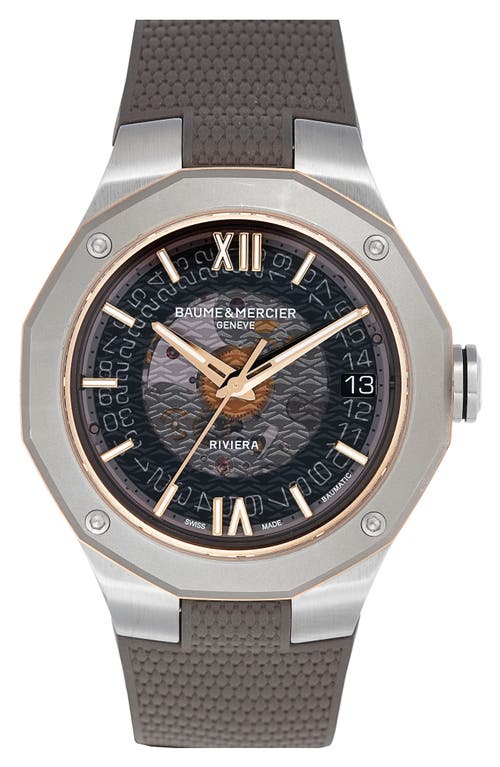 Baume & Mercier Riviera 10720 Skeleton Rubber Strap Automatic Watch, 39mm in Black at Nordstrom
