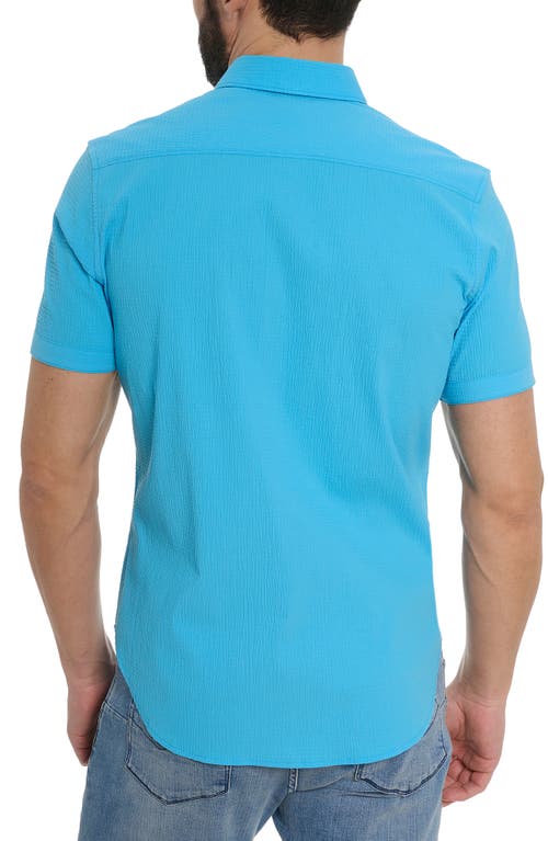 Robert Graham Solid Seersucker Short Sleeve Shirt In Turquoise