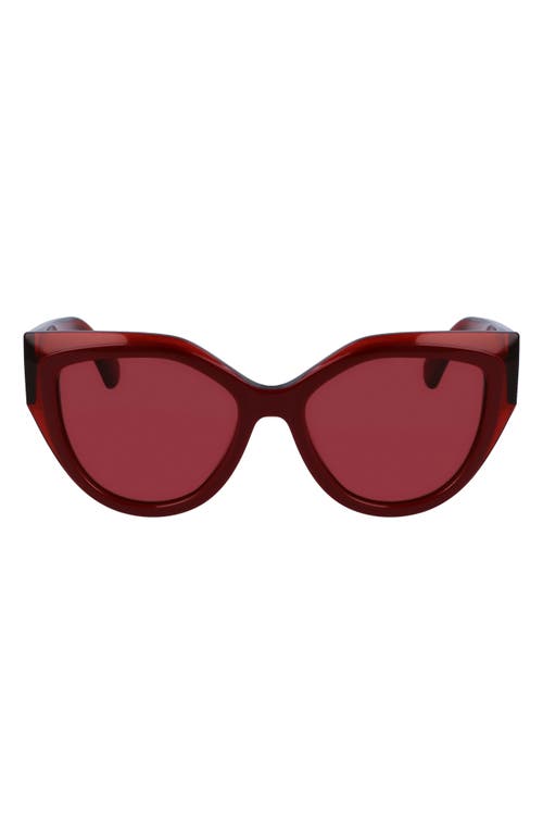 Shop Ferragamo Classic Logo 53mm Cat Eye Sunglasses In Transparent Burgundy/burgundy