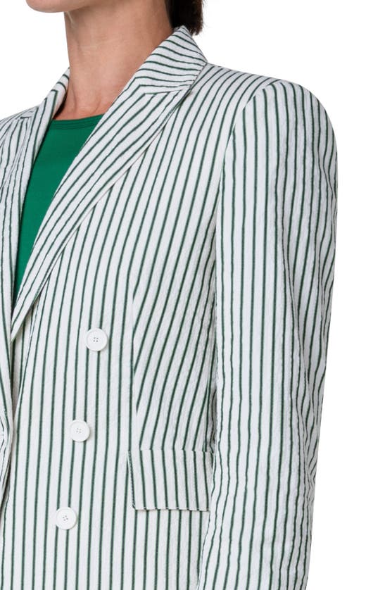 Shop Akris Punto Stripe Double Breasted Seersucker Blazer In Cream-leaf Green