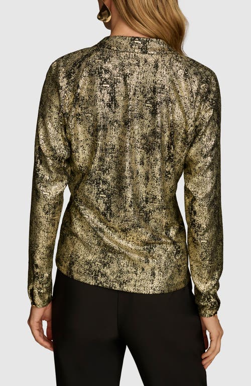 Shop Donna Karan Metallic Surplice V-neck Top In Gold Multi