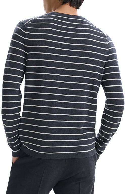 Shop Theory Stripe Long Sleeve Merino Wool T-shirt In Dark Grey Heather/new Ivory