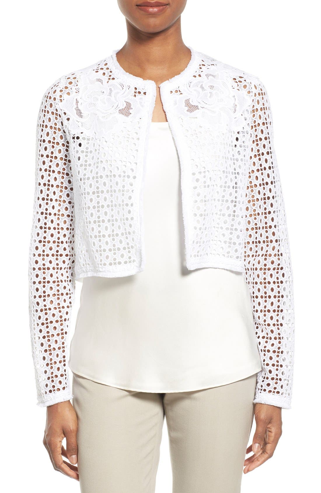 Elie Tahari 'Astor' Cotton Eyelet Crop Jacket Nordstrom