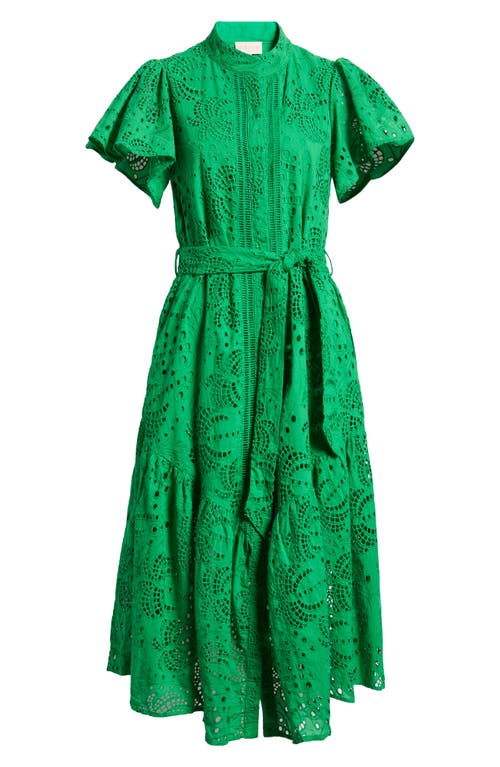 Shop Ciebon Isabella Cotton Eyelet Maxi Shirtdress In Green