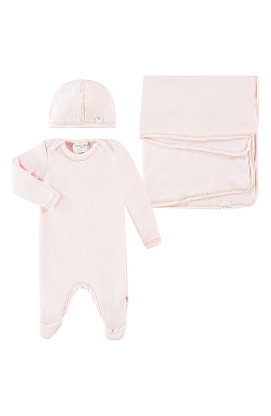 Paigelauren Babies' Welcome Home Fleece Footie, Hat & Blanket Set In Pink