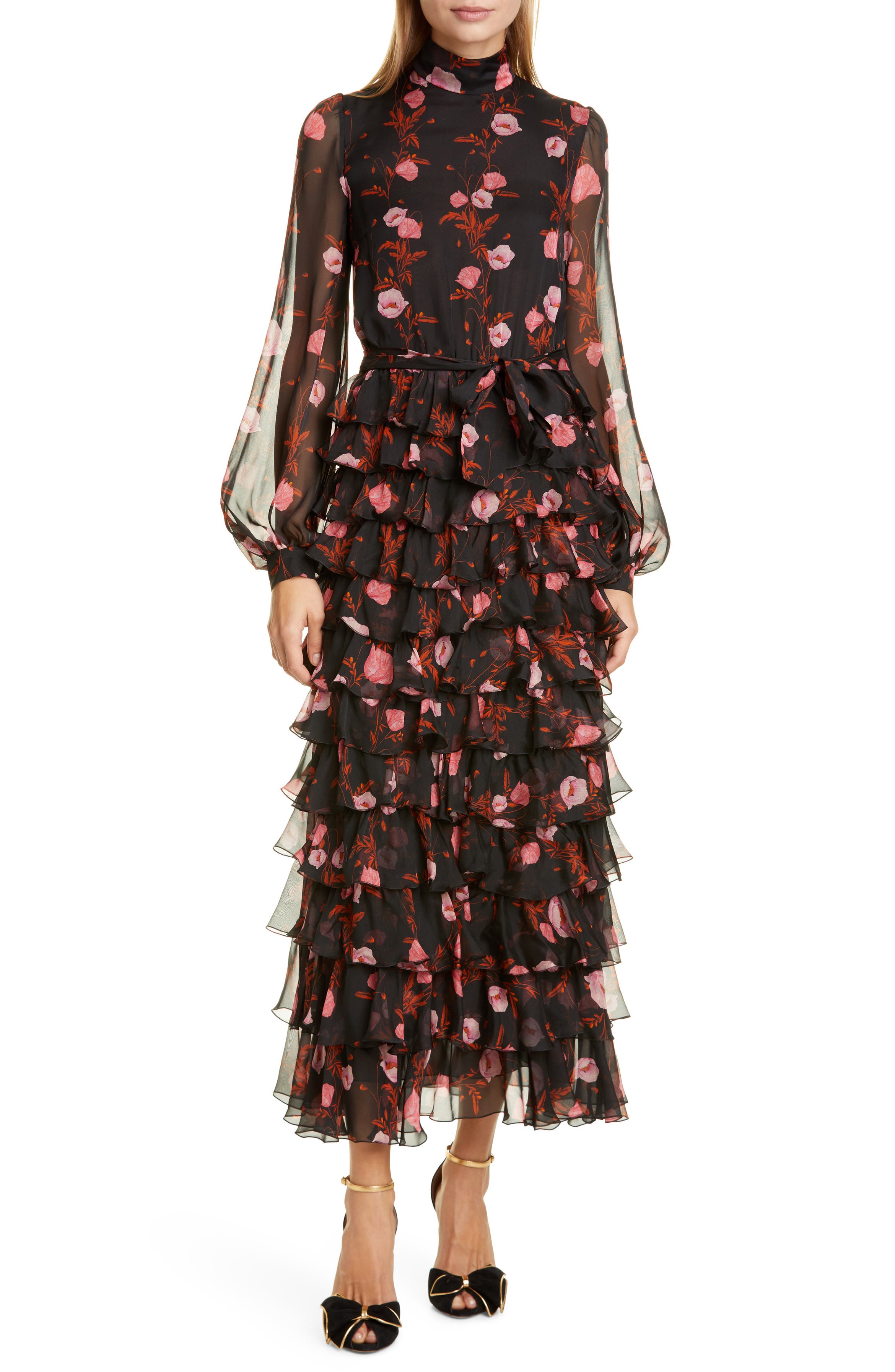 Giambattista Valli Floral Print Long Sleeve Silk Dress | Nordstrom