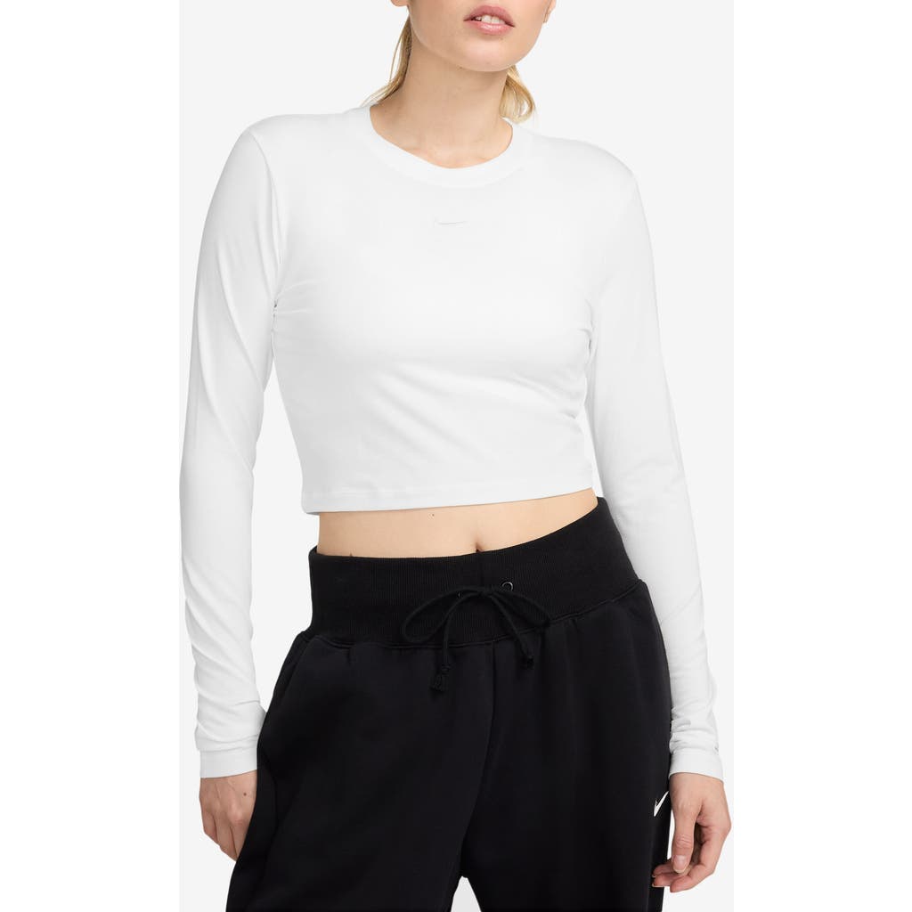 Nike Sportswear Chill Knit Slim Long Sleeve Crop T-shirt In White/white