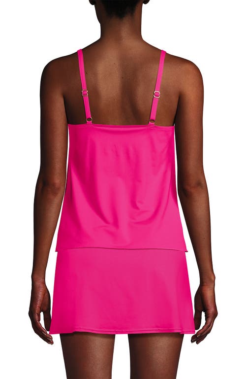 Shop Lands' End Long Torso Chlorine Resistant V-neck Tulip Hem Tankini Swimsuit Top With Adjustable Strap In Prism Pink