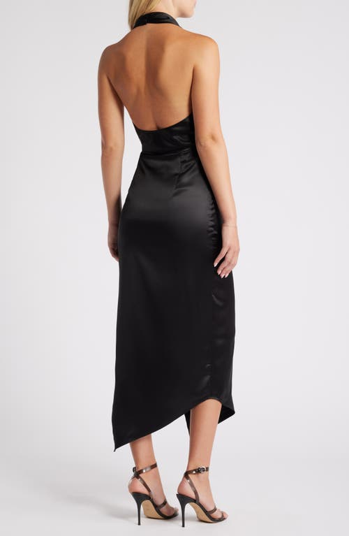 Shop Lulus Glamorous Desires Asymmetric Satin Halter Dress In Black