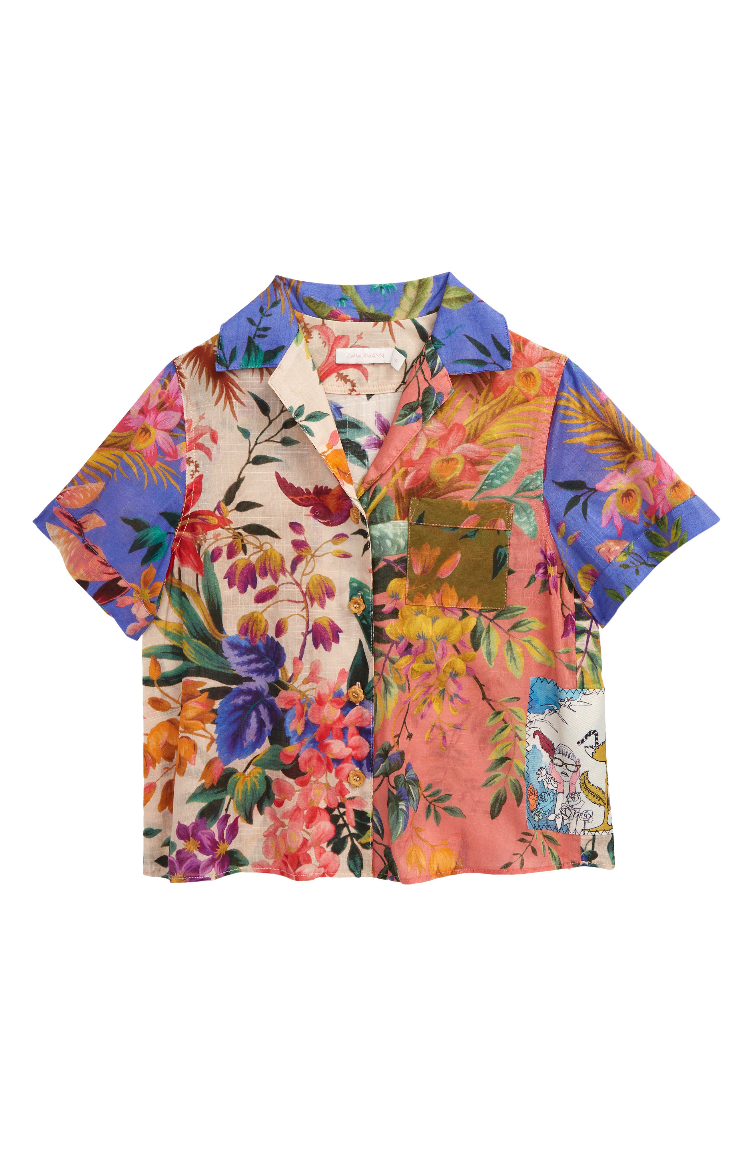 Zimmermann Kids' Tropicana Print Camp Shirt in Spliced at Nordstrom, Size 1Y Us