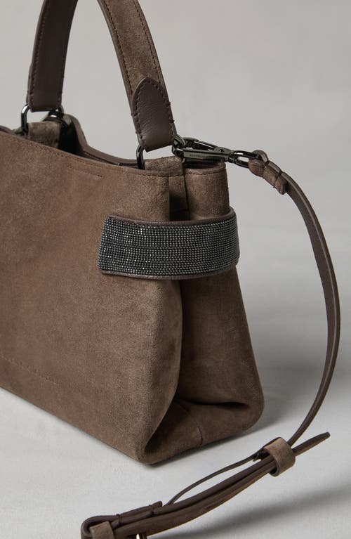 Shop Brunello Cucinelli Suede Bag With Precious Bands In Bark