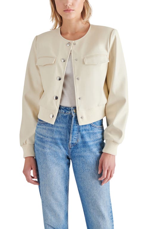 Shop Bb Dakota By Steve Madden Faux Leather Crop Bomber Jacket In Bone