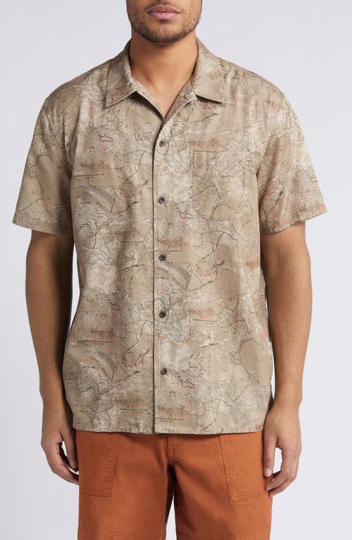 Map Print Camp Shirt in Olive Night Vintage Map