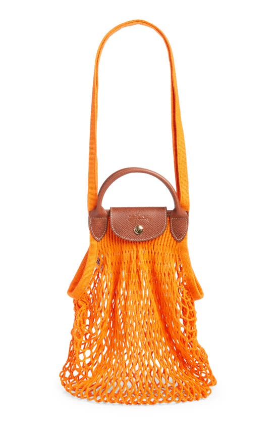 Longchamp Le Pliage Filet Knit Shoulder Bag In Bright Orange