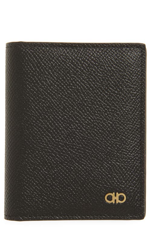 Ferragamo Double Gancio Tall Leather Wallet In Black