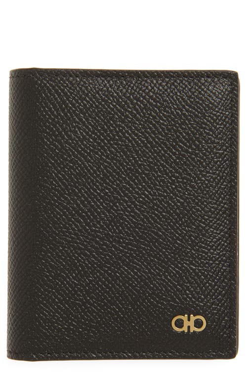 Ferragamo Double Gancio Tall Leather Wallet In Nero Nero