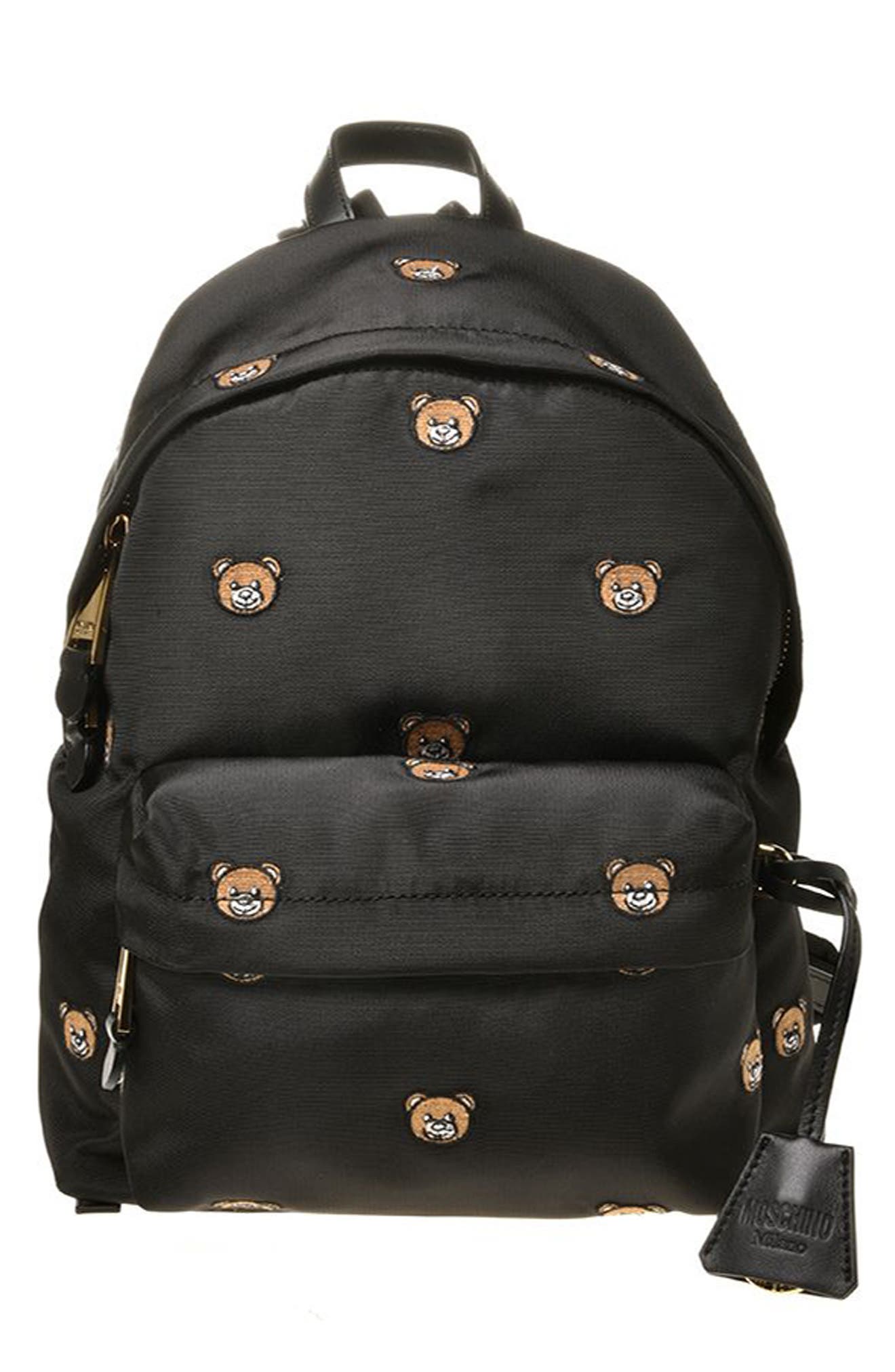 MOSCHINO Embroidered Teddy Backpack in Fantasy Print Black