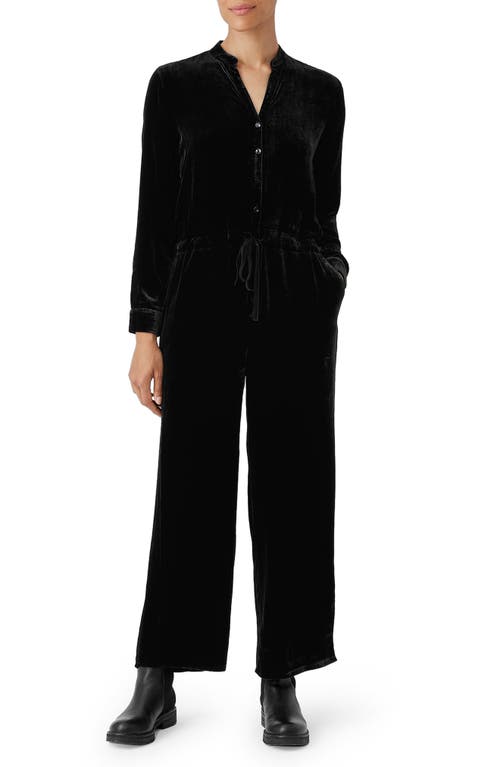 Long Sleeve Velvet Jumpsuit in Black
