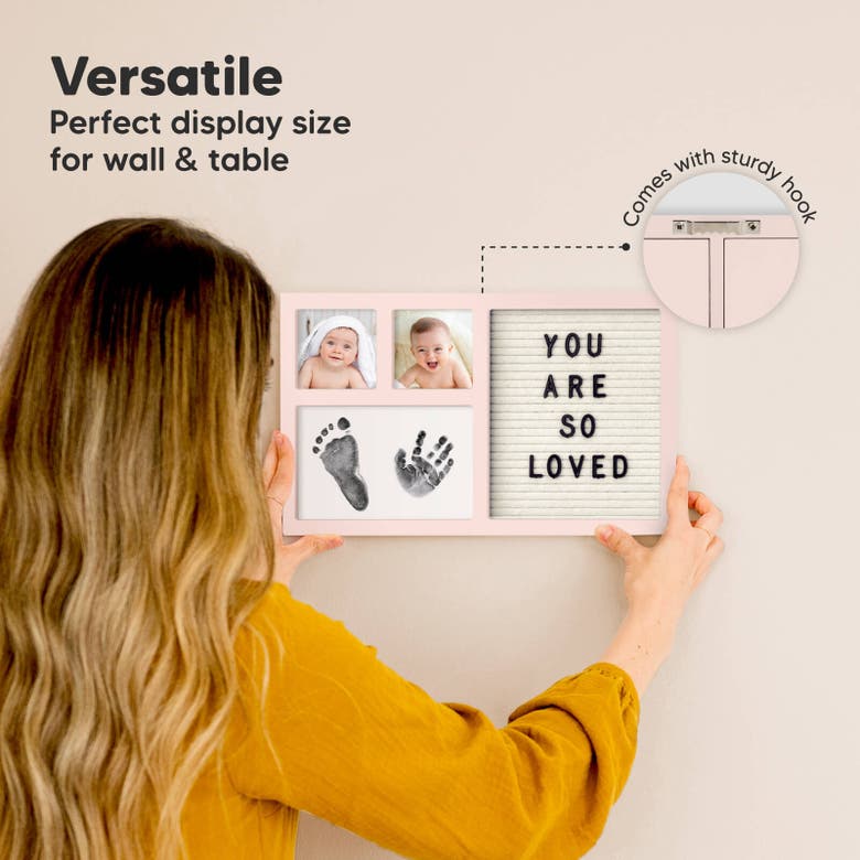 Shop Keababies Heartfelt Clean Touch Inkless Hand & Footprint Frame Kit With Letterboard In Petal Pink