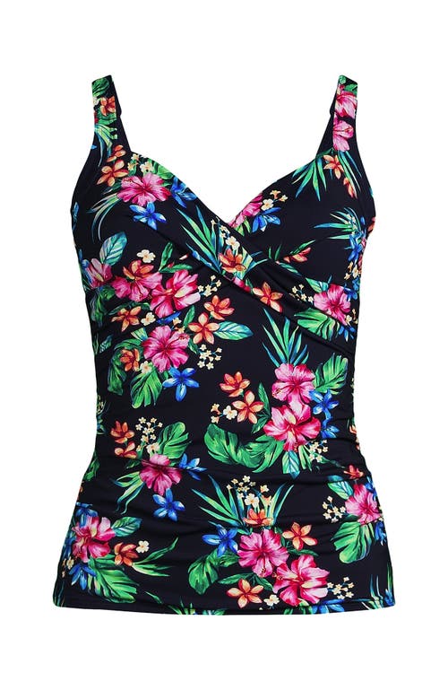 Shop Lands' End Wrap Underwire Tankini Top Swimsuit In Deep Sea Navy Rosella Floral