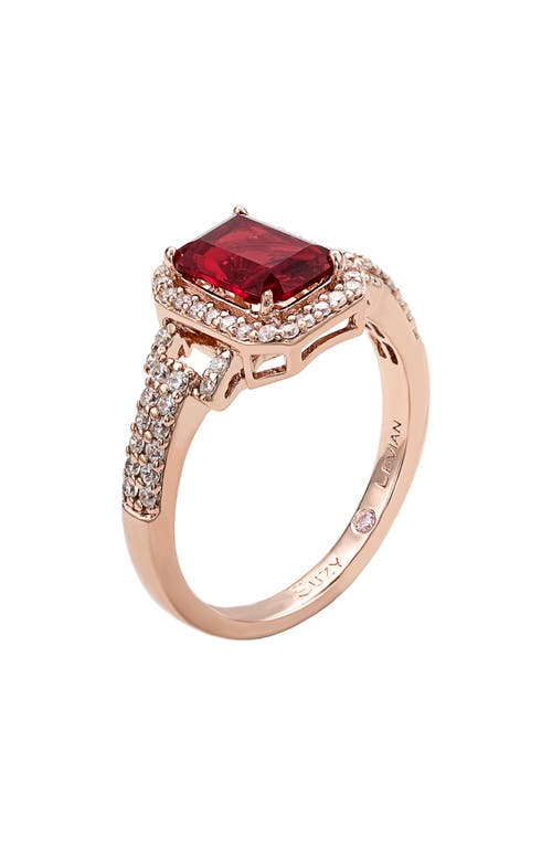Suzy Levian Emerald Cut Halo Ring In Red