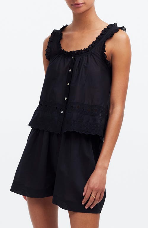 Madewell Embroidered Ruffle Trim Sleeveless Top True Black at Nordstrom,