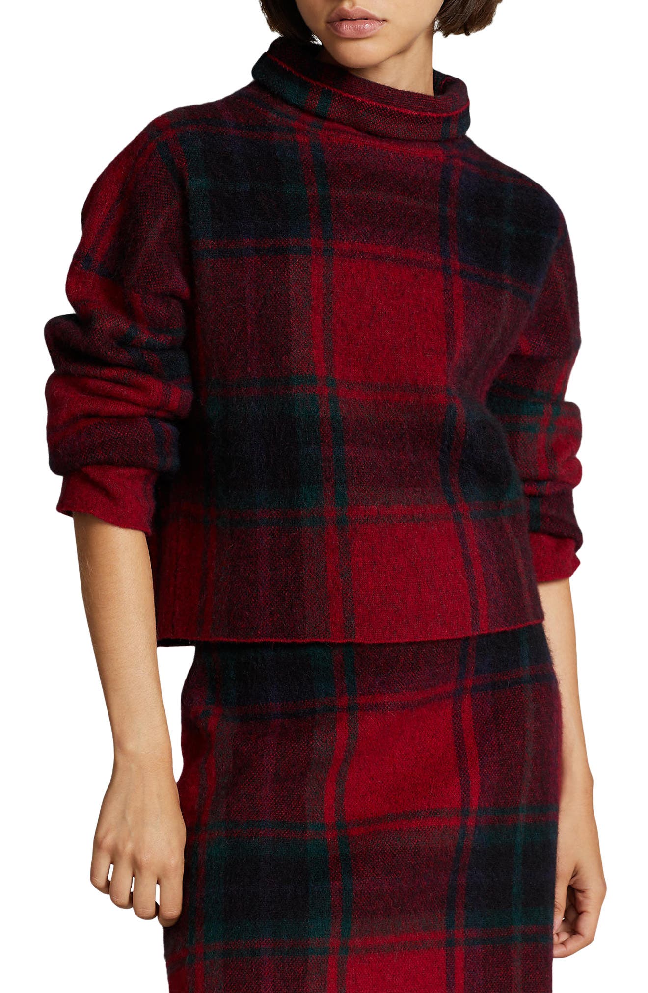 Ralph Lauren Women's Plaid Alpaca-Blend Turtleneck Sweater - Size L in Red Multi