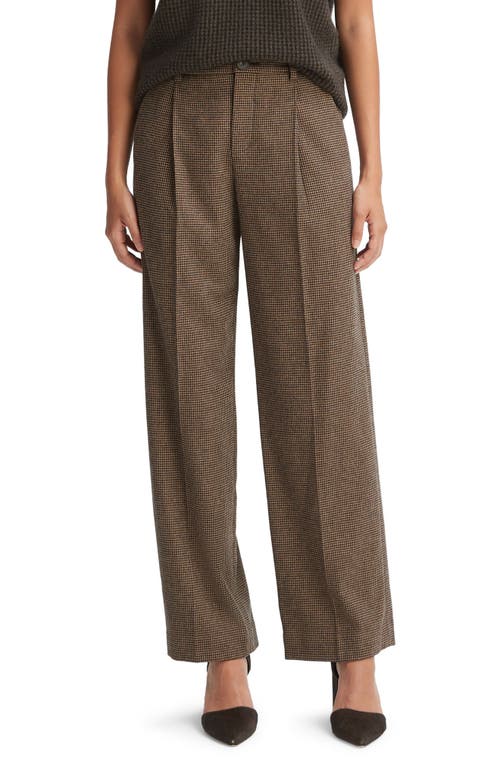 Pleated Houndstooth Straight Leg Pants in Black/Camel