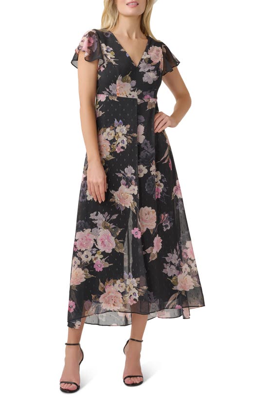 Adrianna Papell Floral Chiffon Maxi Dress In Black Multi