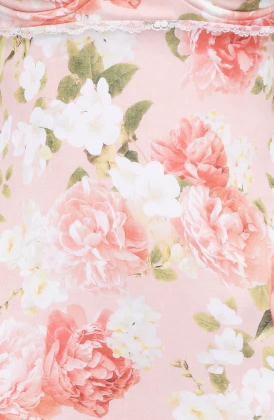 House Of Cb Josefina Floral Bustier Bodice Stretch Satin Body-con Dress In Peony Print
