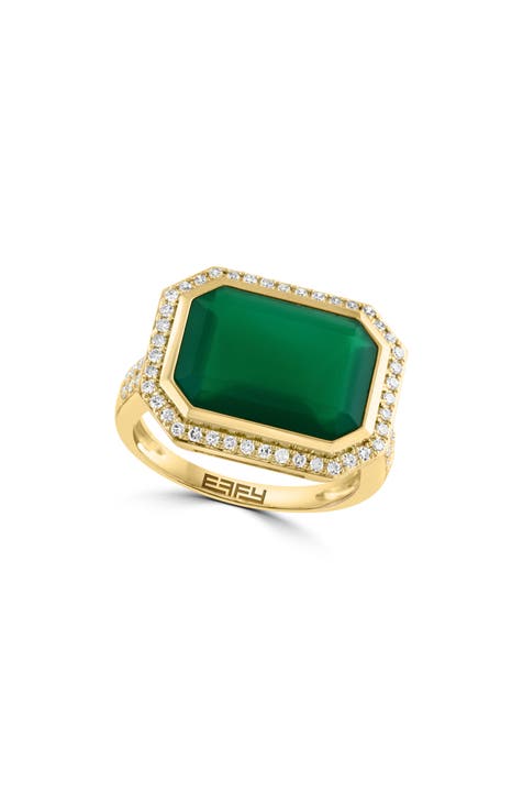 14K Yellow Gold Green Onyx & Diamond Ring - 0.30ct. - Size 7