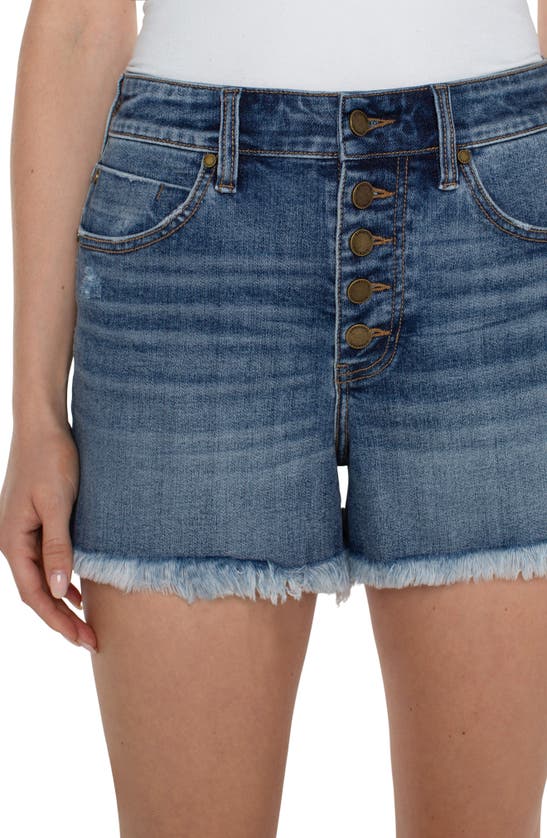 Shop Liverpool Los Angeles Christine Exposed Button Fly High Waist Cutoff Denim Shorts In Claymont