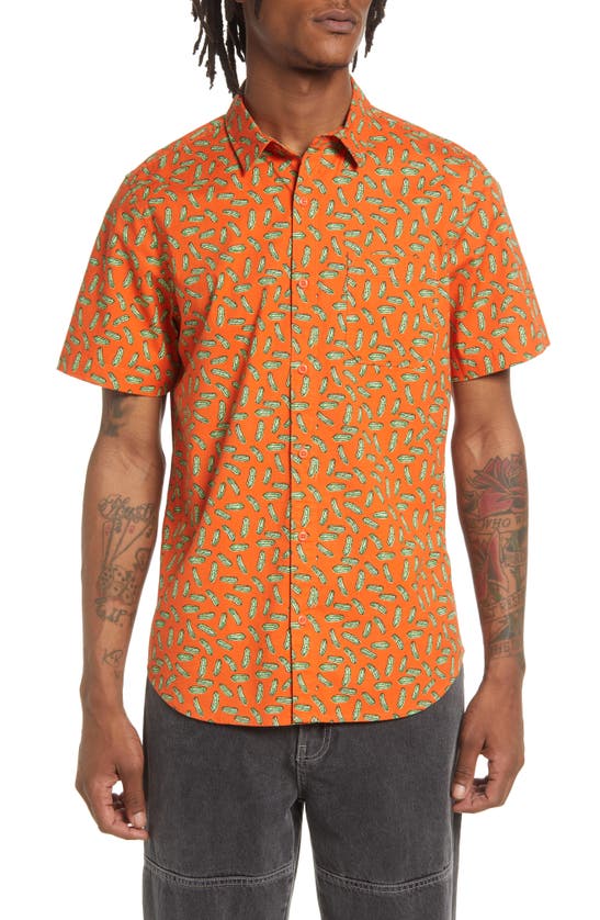 Abound Graphic Short Sleeve Poplin Shirt In Orange Cracker Pickles