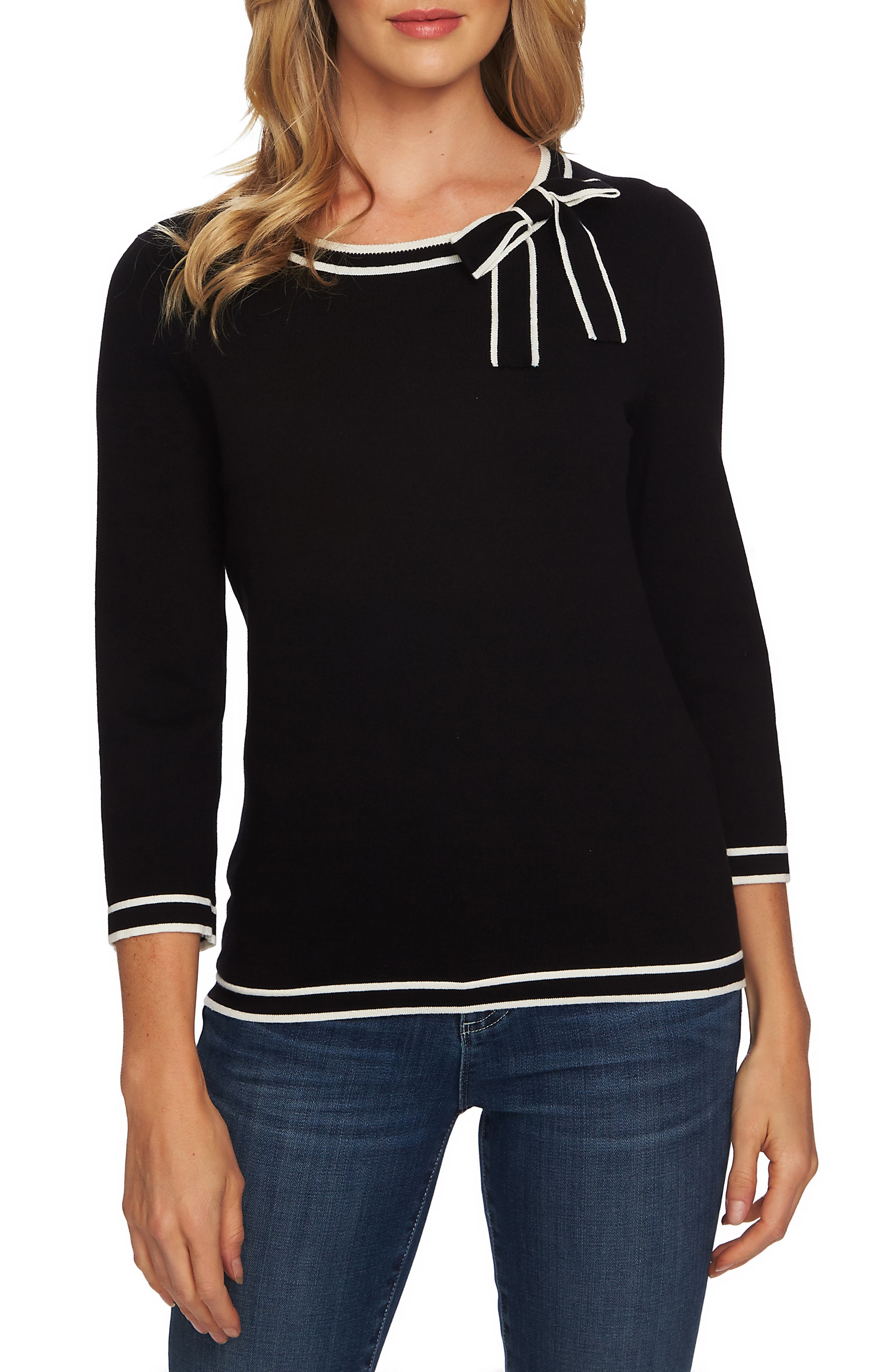 CeCe Tipped Bow Detail Cotton Sweater Nordstrom