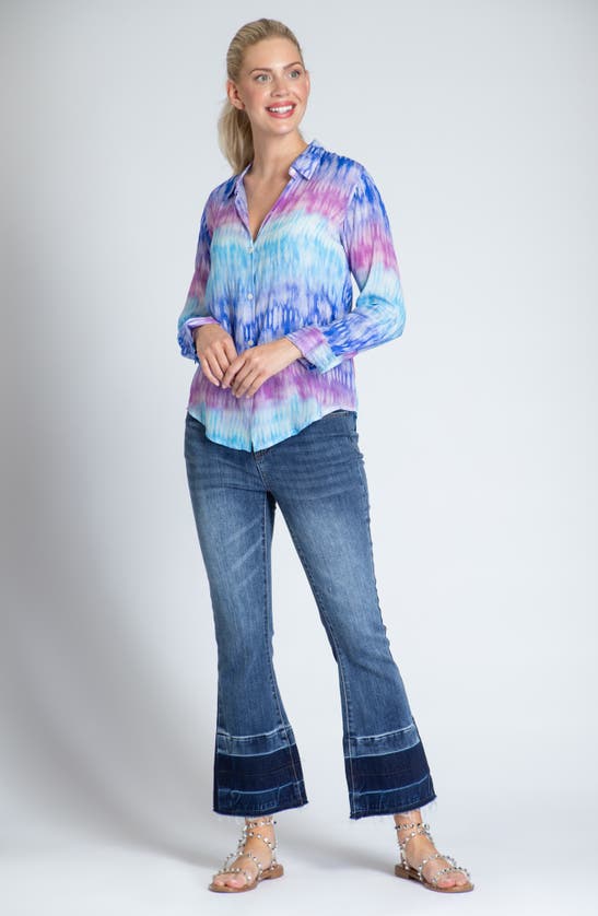 Shop Apny Print Roll-up Sleeve Chiffon Button-up Shirt In Purple Multi