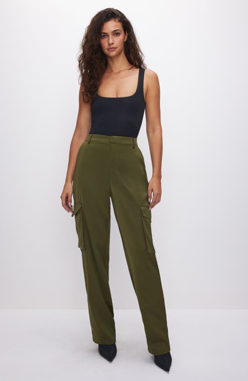 GOOD AMERICAN GOOD AMERICAN WASHED SATIN STRAIGHT LEG CARGO PANTS