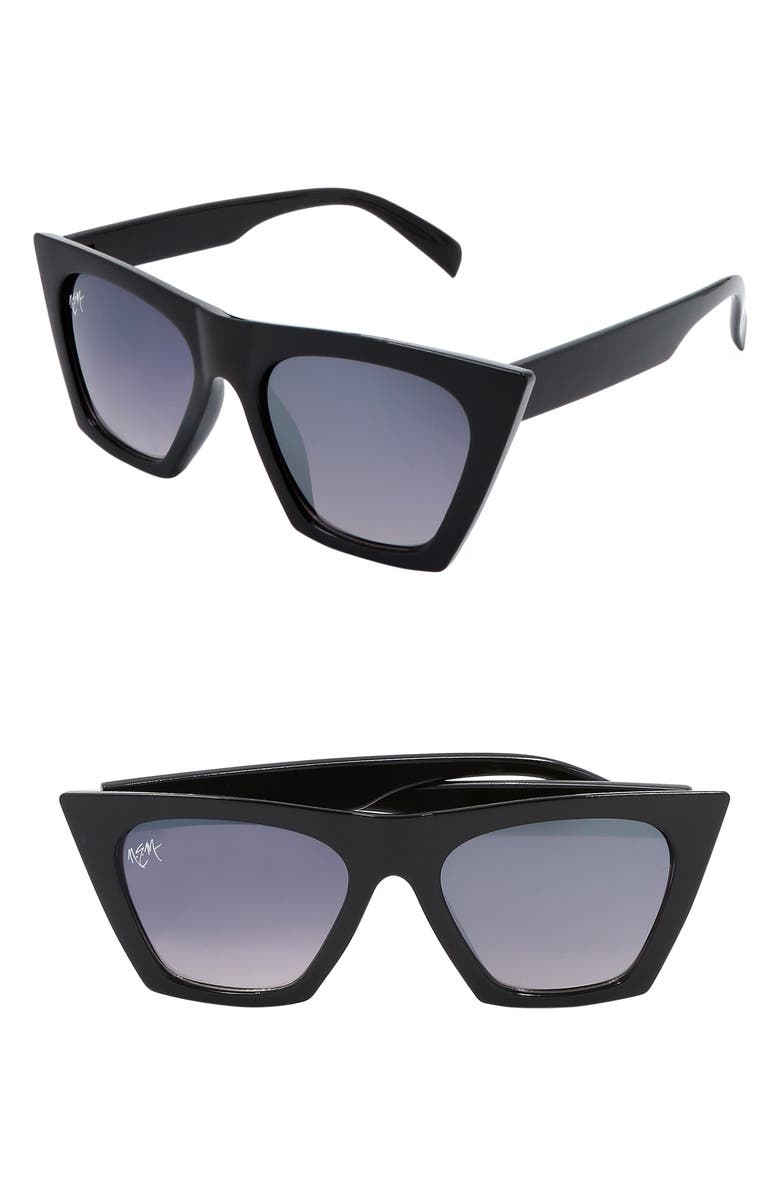 NEM Posh 50mm Gradient Angular Sunglasses, Main, color, BLACK W GREY GRADIENT LENS