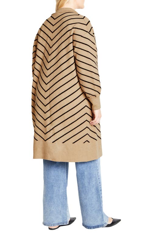 City Chic Ivy Stripe Long Cardigan In Nougat Stripe
