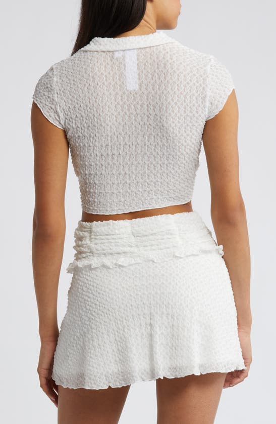 Shop Something New Mila Texture Tie Front Crop Top In Snow White