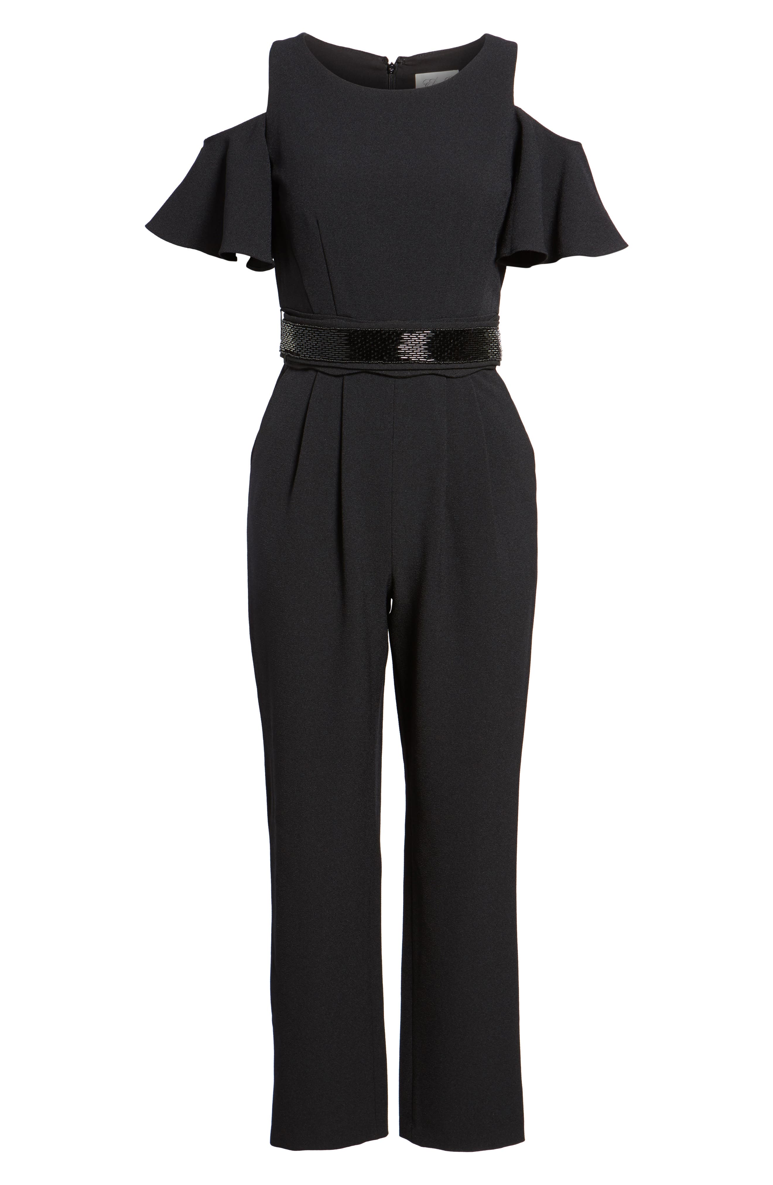 white cold shoulder jumpsuit